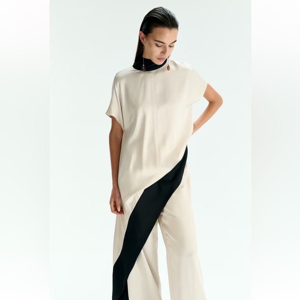 New H&M Elegant Two-Tone Draped Asymmetric Top - Picture 3 of 6
